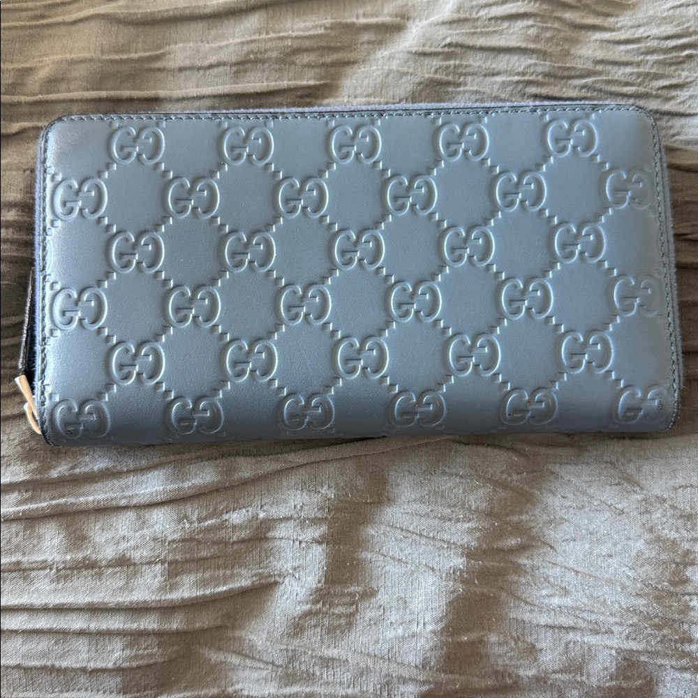 Gucci Light Blue Embossed Logo Wallet